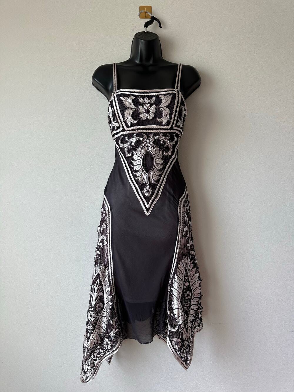 Y2K Sue Wong Black Silk Handkerchief Dress Whimsigoth Gothic Fairy Dark Romantic